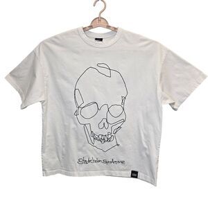 Stockholm Syndrome Men's OS Embroidered Black Skull White Short Sleeve T-shirt
